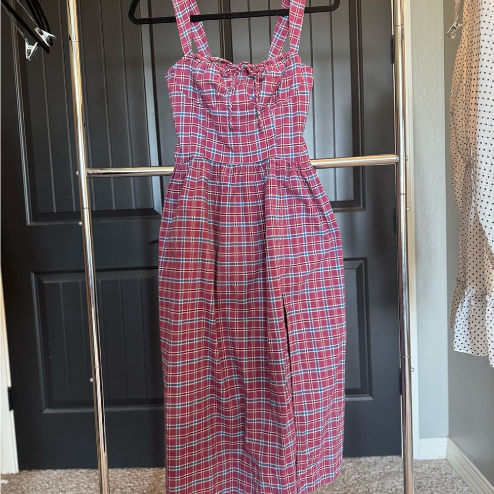 Free People Red Plaid Sleeveless Dress